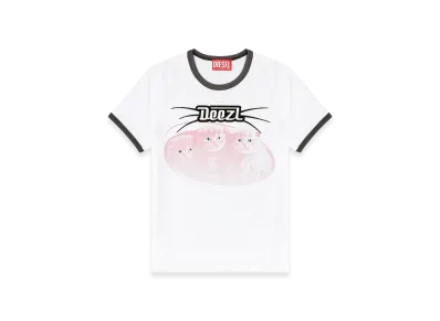 Diesel T-Uncuties-Long-R13 Cotton T-Shirt With Flock Print "White"