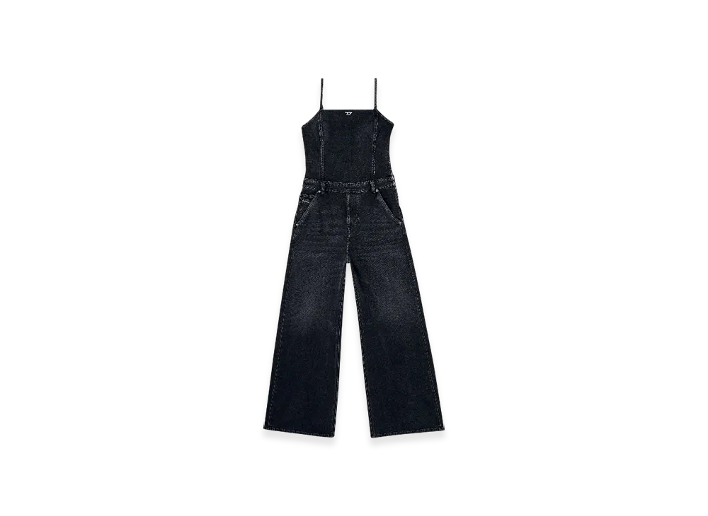 Diesel De-Vors Strappy Jumpsuit In Batavia-Weave Denim "Black Dark Gray"