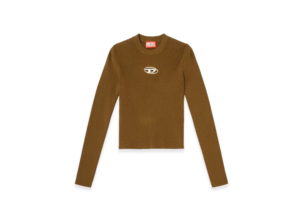 Diesel M-Valari Rib-Knit Viscose-Blend Top With Oval D "Green"