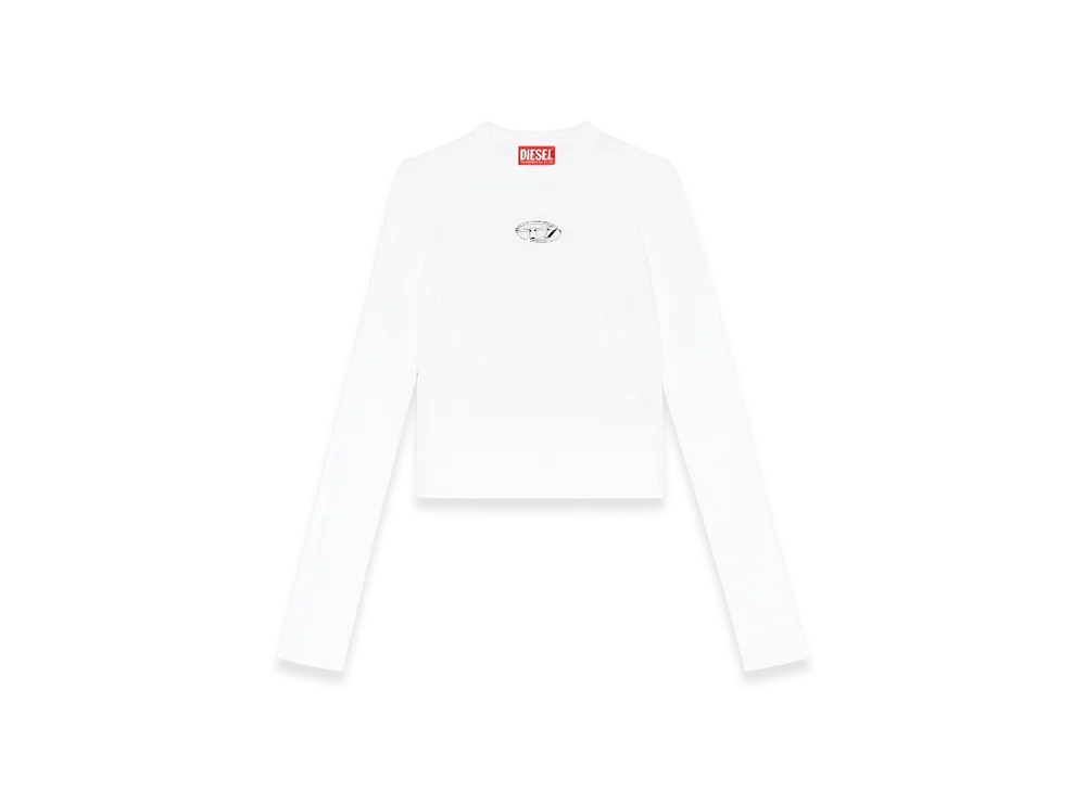 Diesel M-Valari Rib-Knit Viscose-Blend Top With Oval D "White"