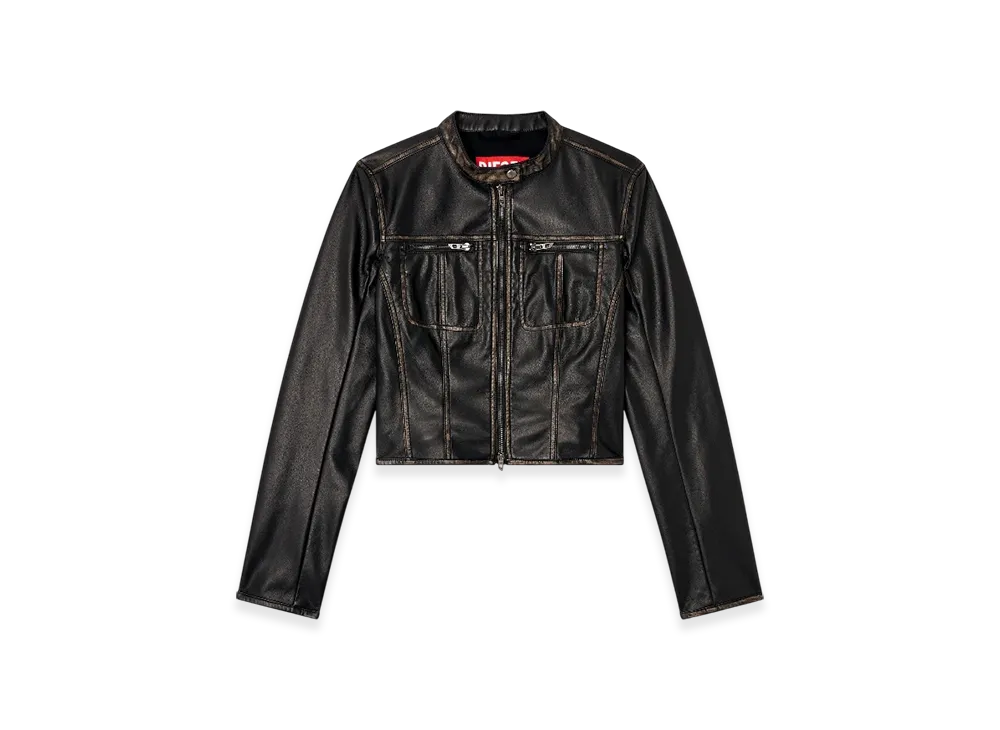 Diesel G-Lobe Cropped Distressed Biker Jacket "Black"