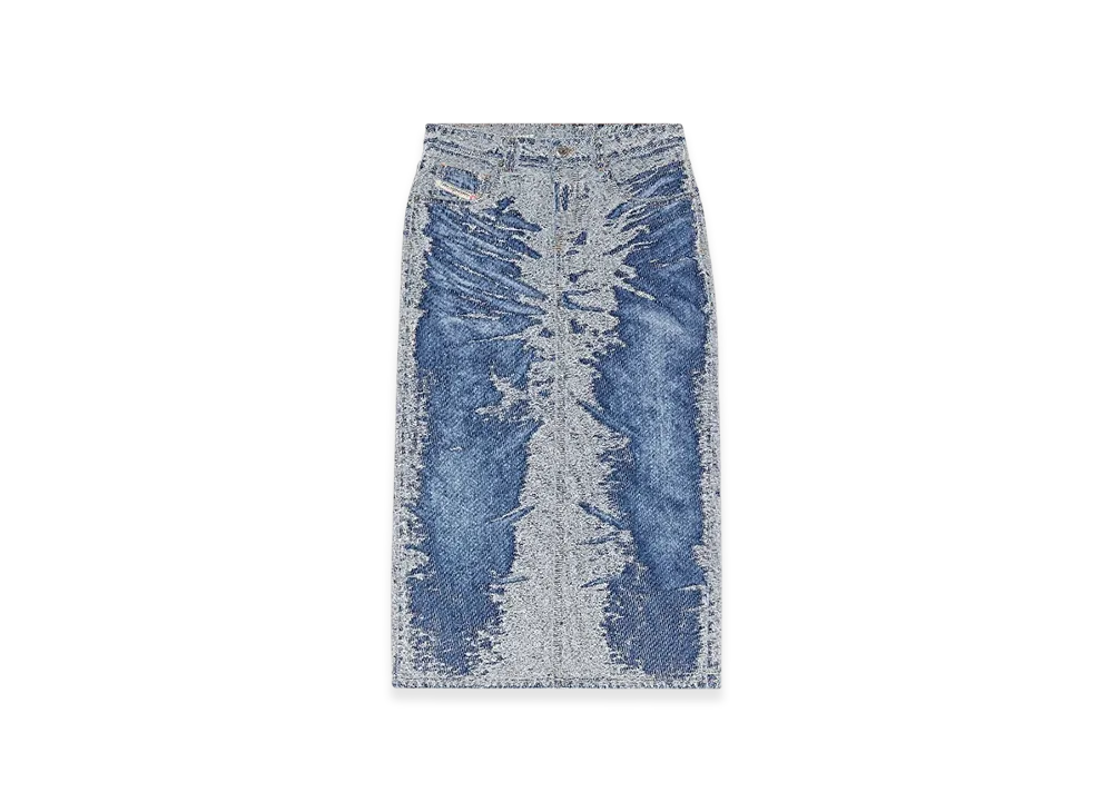 Diesel De-Skye-S Midi Skirt In Distressed Jacquard Denim "Light Blue"