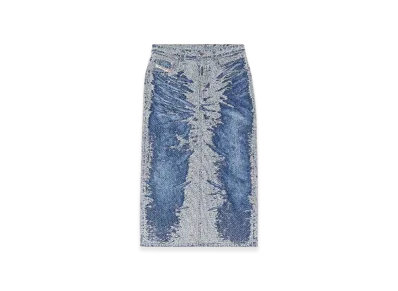 Diesel De-Skye-S Midi Skirt In Distressed Jacquard Denim "Light Blue"