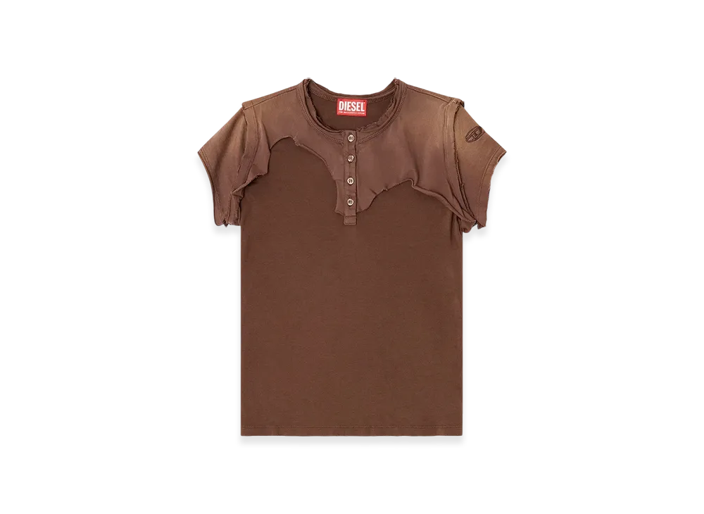 Diesel T-Unrawy Henley T-Shirt With Peel-Off Effect "Brown"