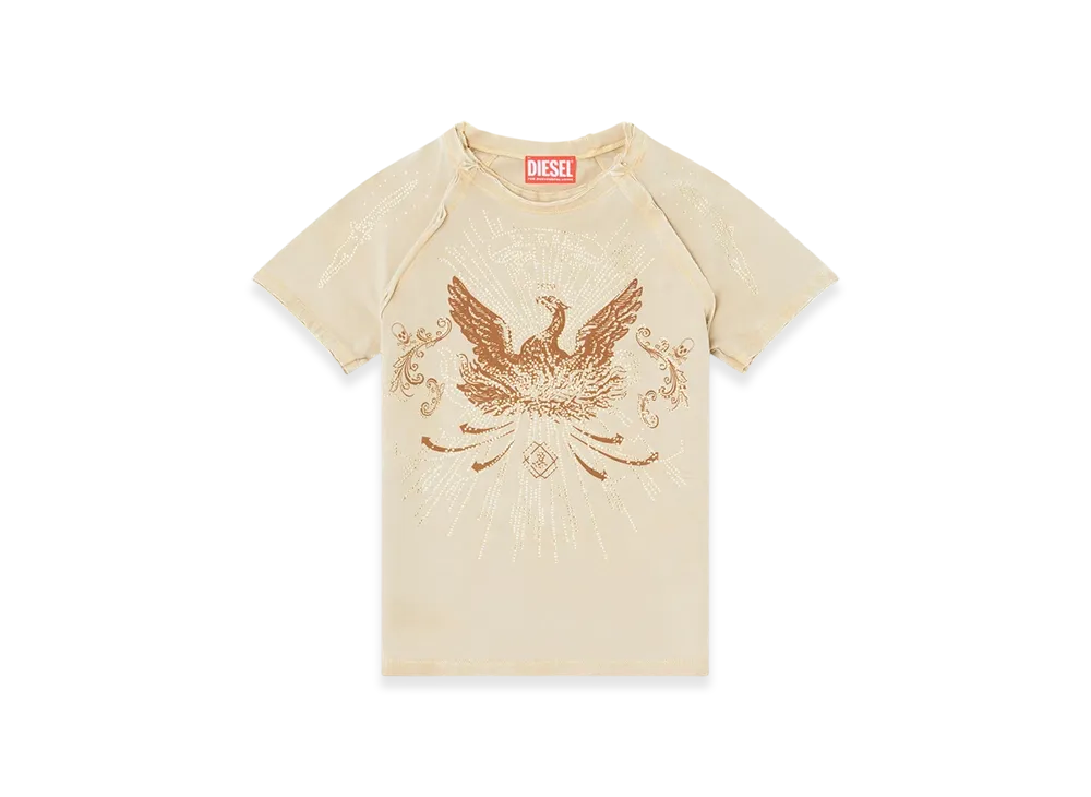 Diesel T-Roweena Phoenix T-Shirt With Rhinestones "Light Brown"
