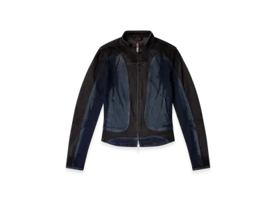 Diesel De-Morny-S Biker-Style Jacket In Bicolour Denim "Black Blue"