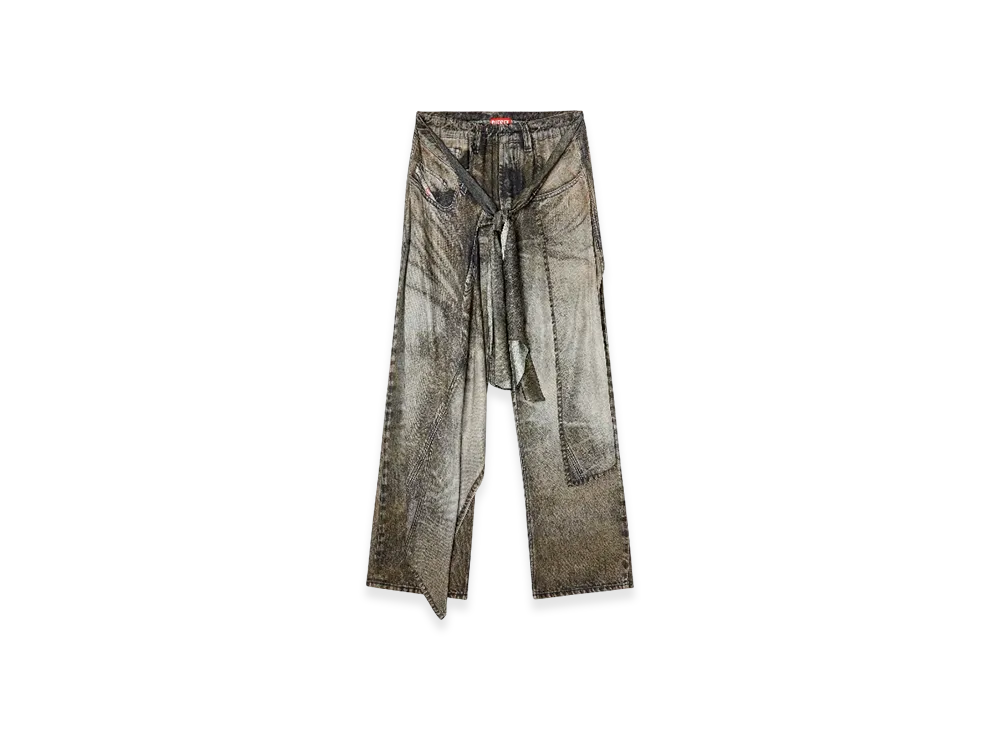 Diesel P-Aloma Wrap Pants In Denim-Look Viscose "Gray"