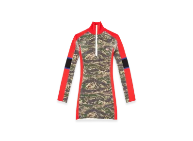 Diesel M-Camok Camo Mini Dress In Ribbed Viscose "Green Red"