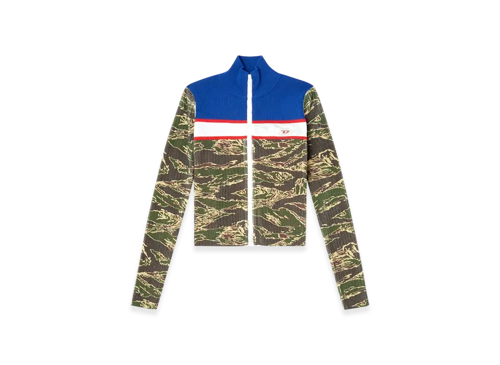 Diesel M-Camut Camo Zip Sweater In Ribbed Viscose "Blue Green"