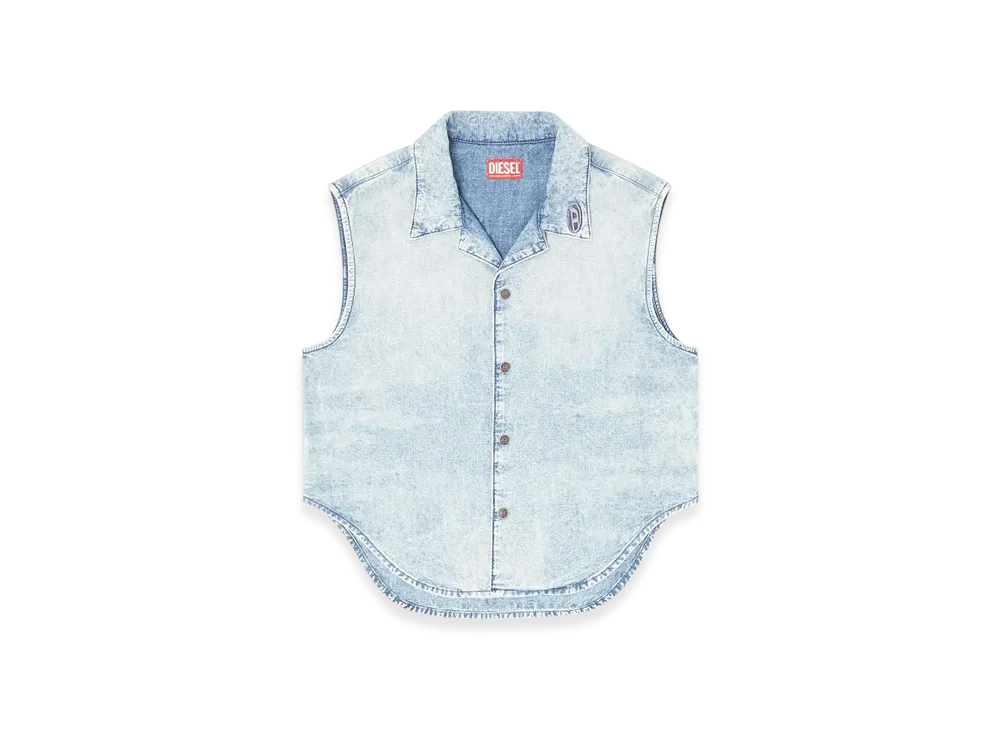 Diesel De-Nabi-S Sleeveless Top In Marbled Denim "Light Blue"