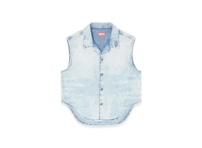 Diesel De-Nabi-S Sleeveless Top In Marbled Denim "Light Blue"