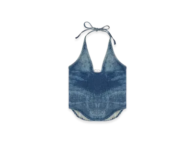 Diesel De-Janice-S Halterneck Top In Reform Denim "Medium Blue"