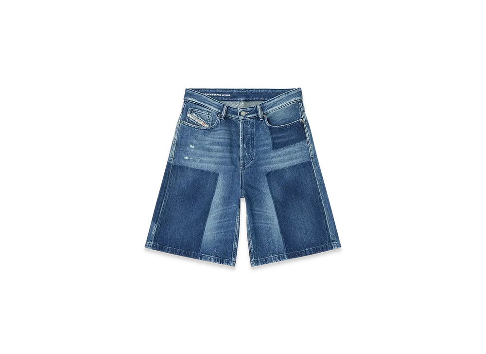 Diesel De-Sire-Short Shorts In Contrast-Effect Denim "Medium Blue"