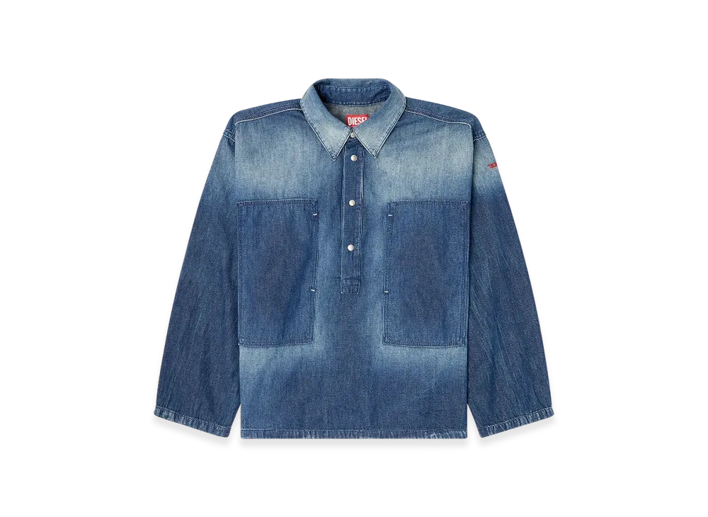 Diesel De-Priss Henley Top In Contrast-Effect Denim "Medium Blue"