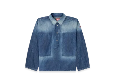 Diesel De-Priss Henley Top In Contrast-Effect Denim "Medium Blue"