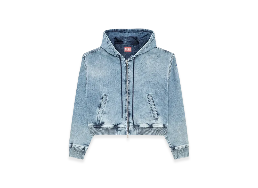 Diesel De-Giri-Crop Jogg Zipped Hoodie In Joggjeans "Light Blue"