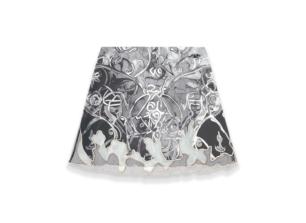 Diesel O-Lane Nylon Mini Skirt With Heraldic Print "Gray"