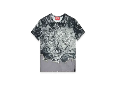 Diesel T-Inlay Nylon T-Shirt With Heraldic Print "Black Gray"