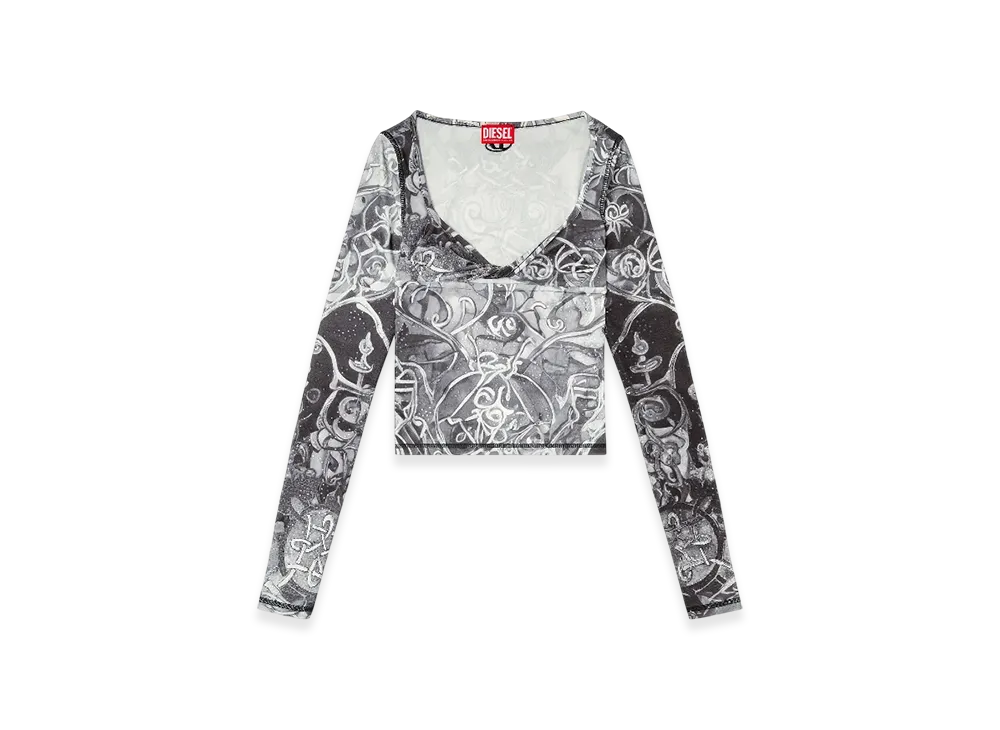 Diesel T-Antica-LS Printed Top With Crystal Droplets "Gray"