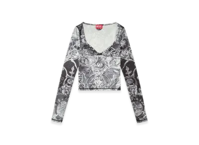 Diesel T-Antica-LS Printed Top With Crystal Droplets "Gray"