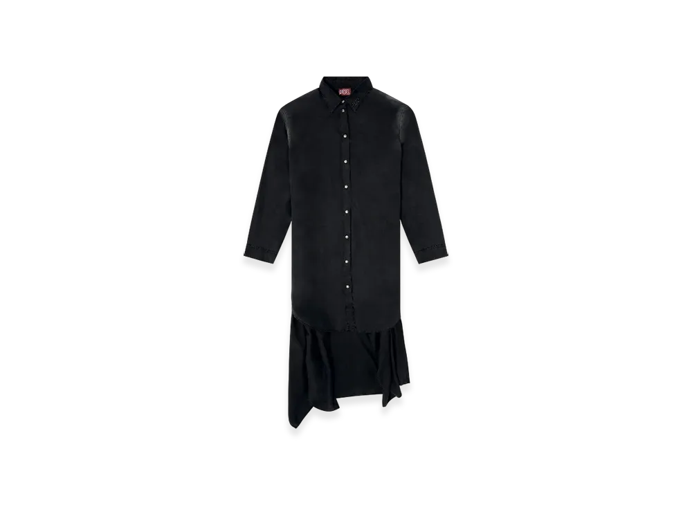 Diesel D-Iletta-R1 Wrap Shirt Dress In Treated Twill "Black"