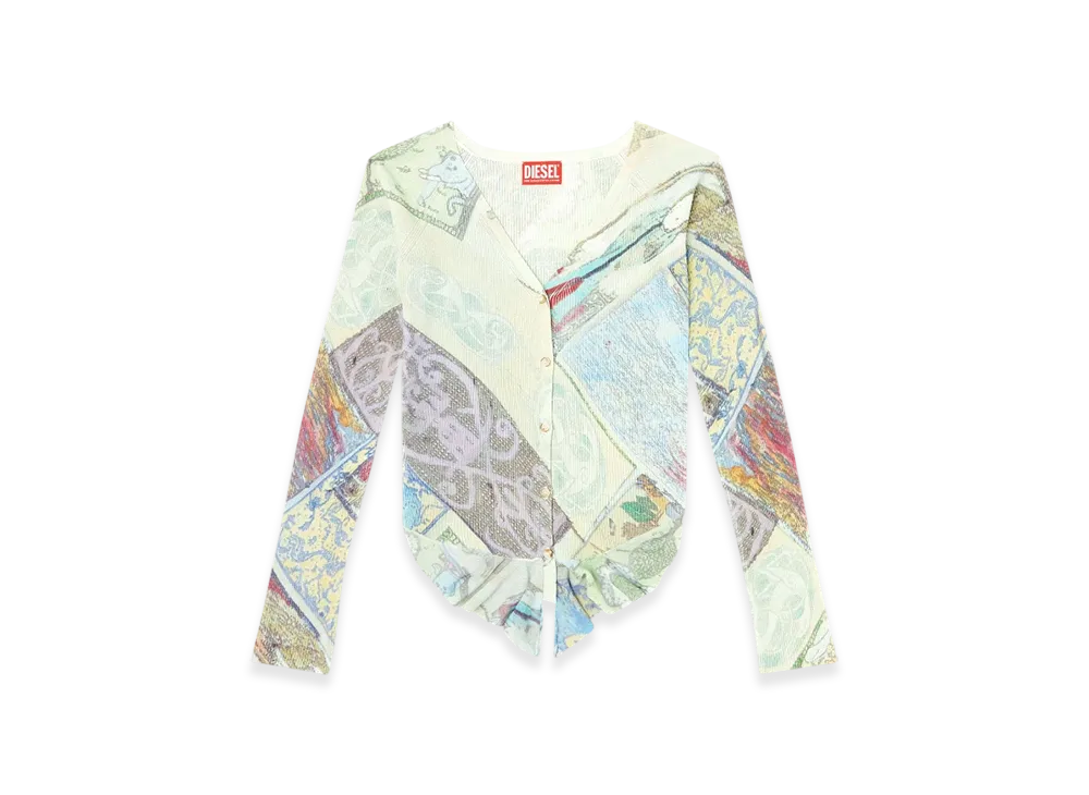 Diesel M-Fiorina Cropped Cardigan With Medieval Print "Blue Green"