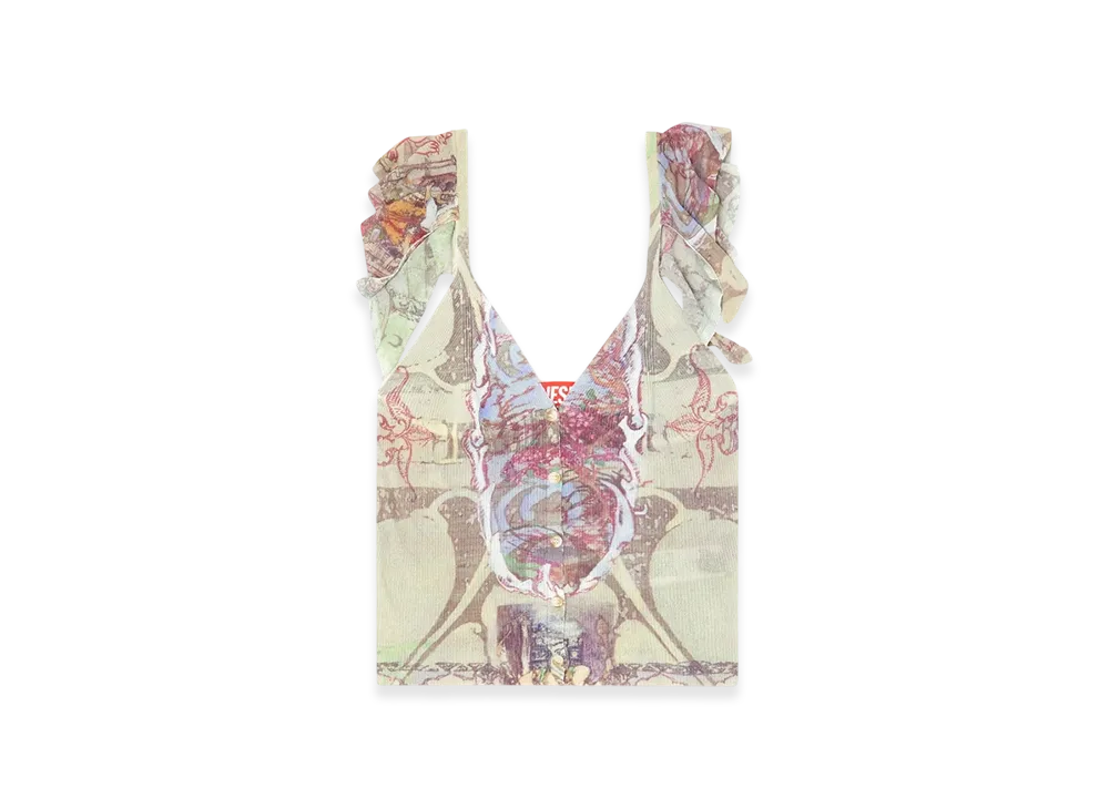 Diesel M-Fiore Ruffle-Shoulder Knit Top With Medieval Print "Beige"