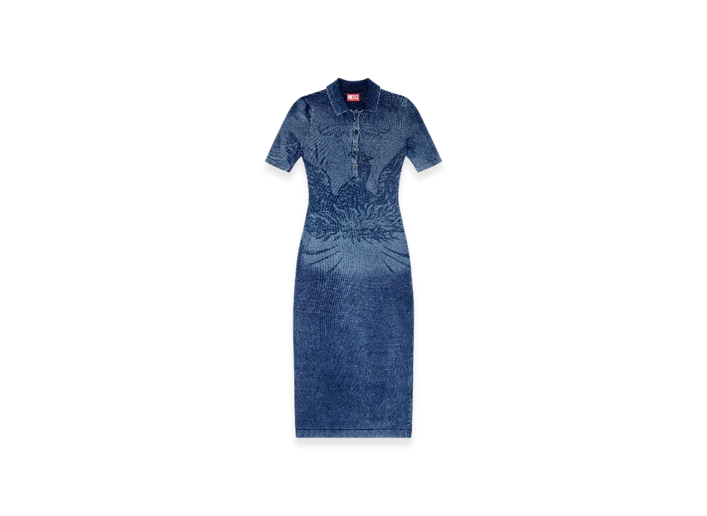Diesel M-Fenny-Drs Polo Midi Dress In Denim-Effect Knit "Medium Blue"