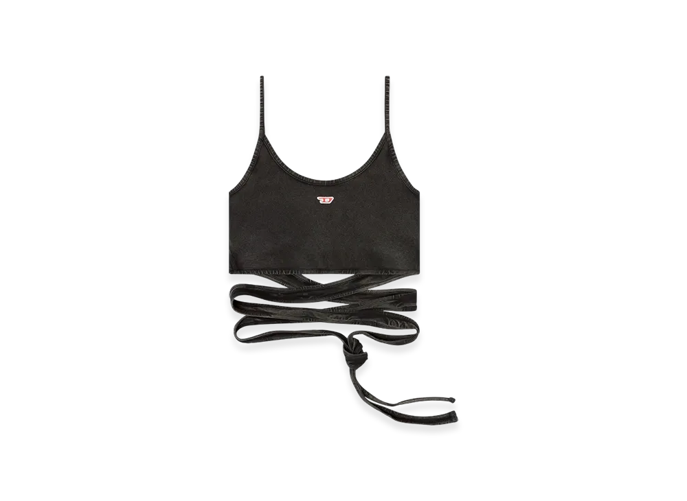 Diesel T-Leya-Tail-R1 Denim-Look Vest Top With Wrap Ties "Black"