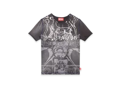 Diesel T-Uncuties-Long-R6 T-Shirt With Foil Print "Black"