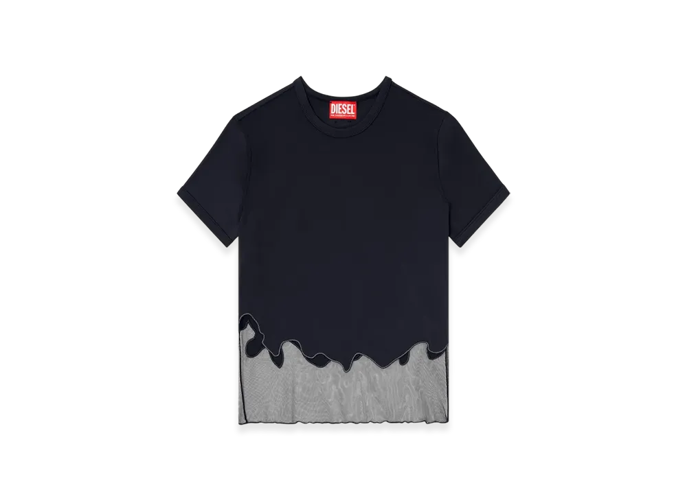Diesel T-Inlay-R1 Nylon T-Shirt With Tulle Insert "Black"