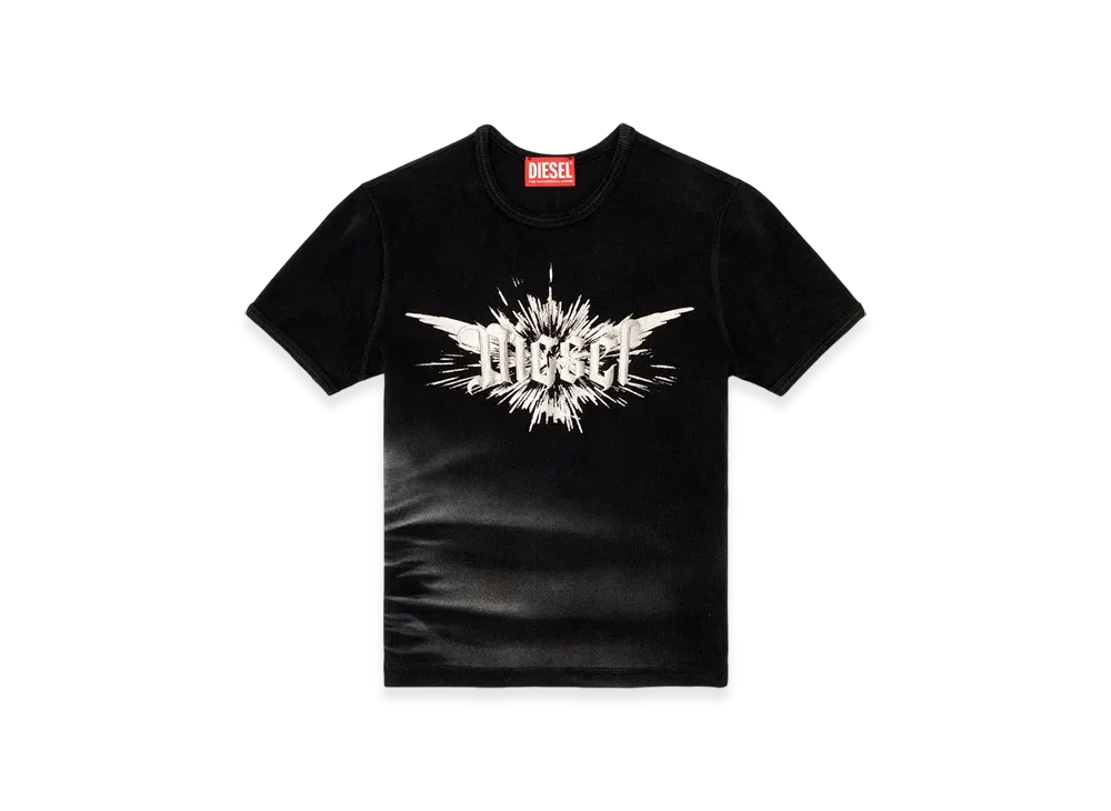 Diesel T-Ele-Long-P2 T-Shirt With Winged Diesel Foil Print "Black"