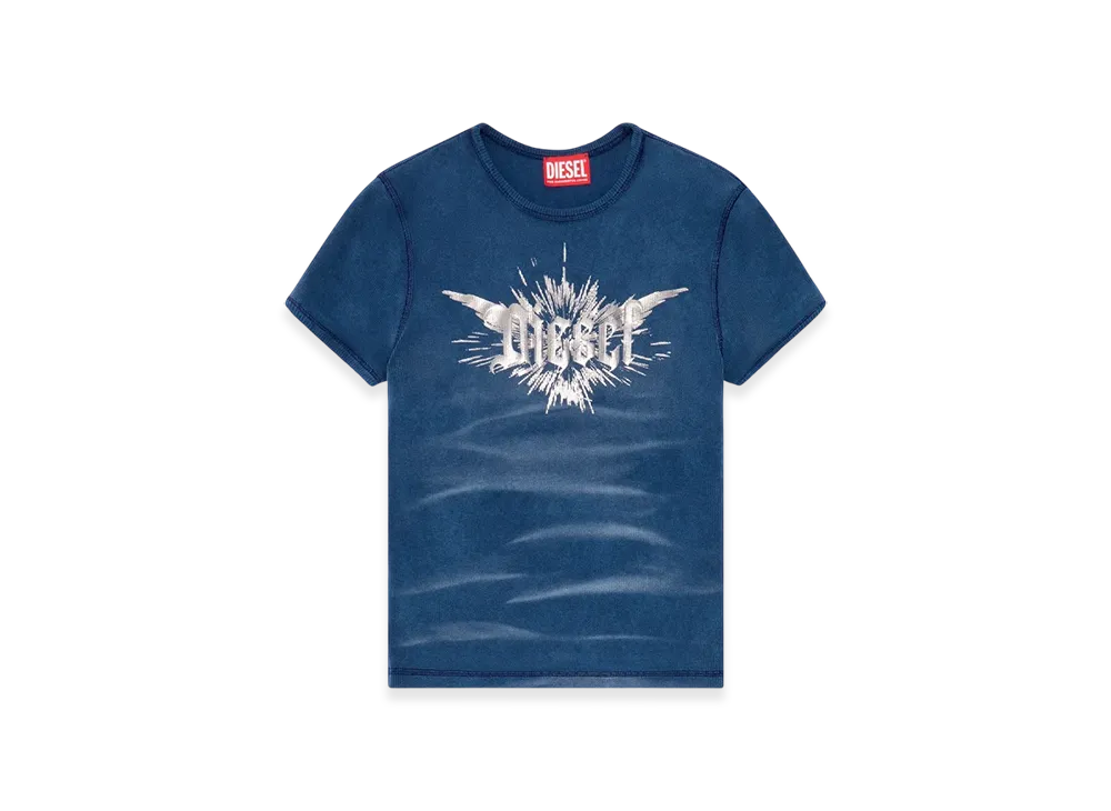 Diesel T-Ele-Long-P2 T-Shirt With Winged Diesel Foil Print "Blue"