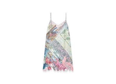 Diesel D-Aria Viscose Slip Dress With Heraldic Print "Green Pink"