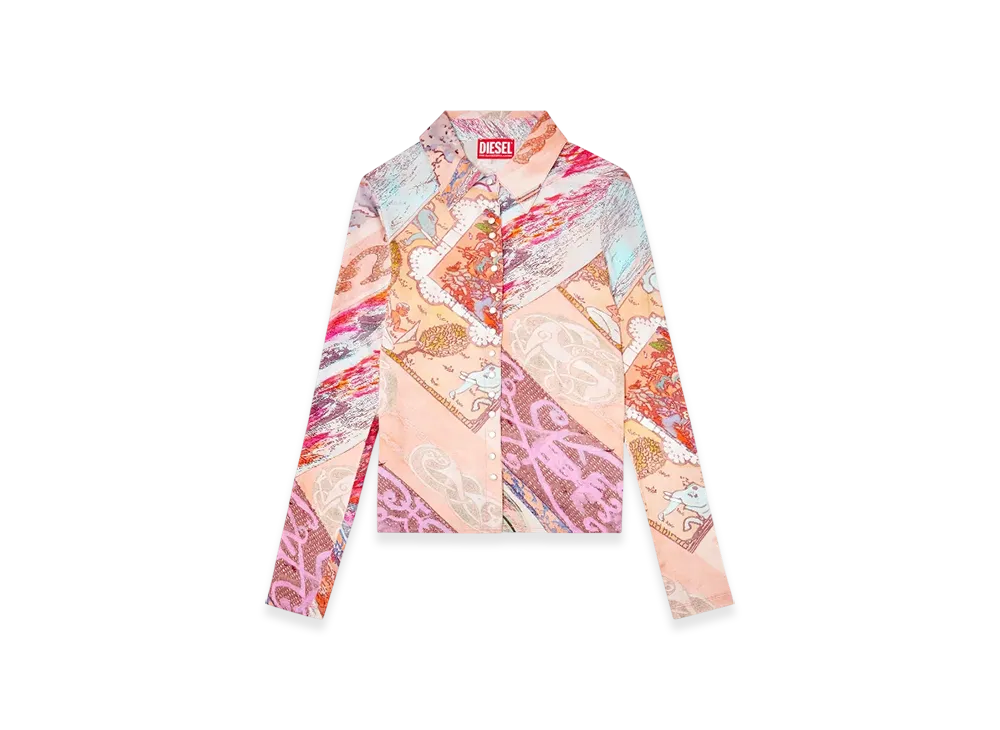 Diesel C-Amelia Stretch-Viscose Shirt With Heraldic Print "Pink White"