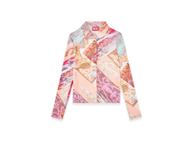 Diesel C-Amelia Stretch-Viscose Shirt With Heraldic Print "Pink White"