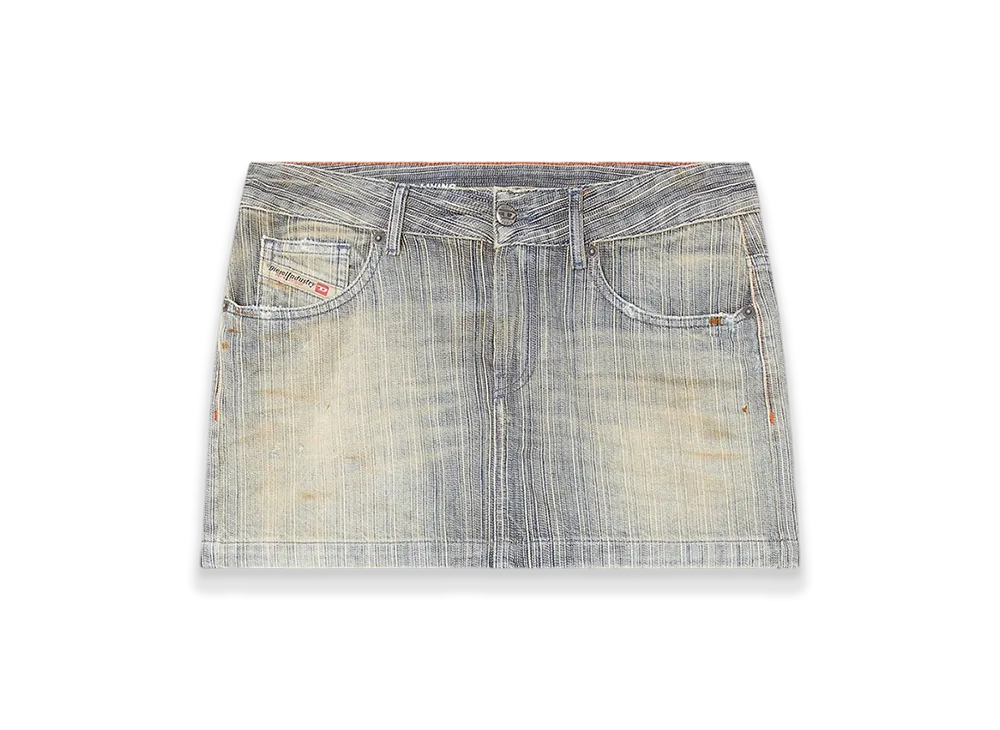 Diesel De-Ron Mini Skirt In Striped Indigo Denim "Medium Blue"