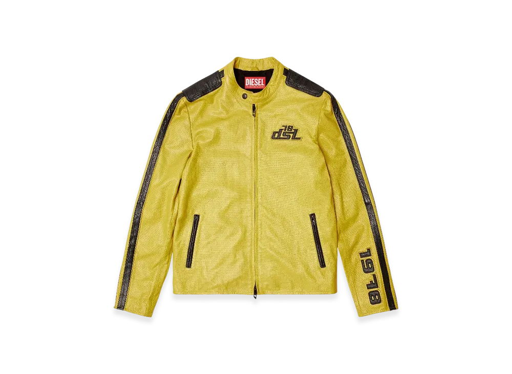 Diesel L-Pop Biker Jacket In Perforated Leather "Yellow"