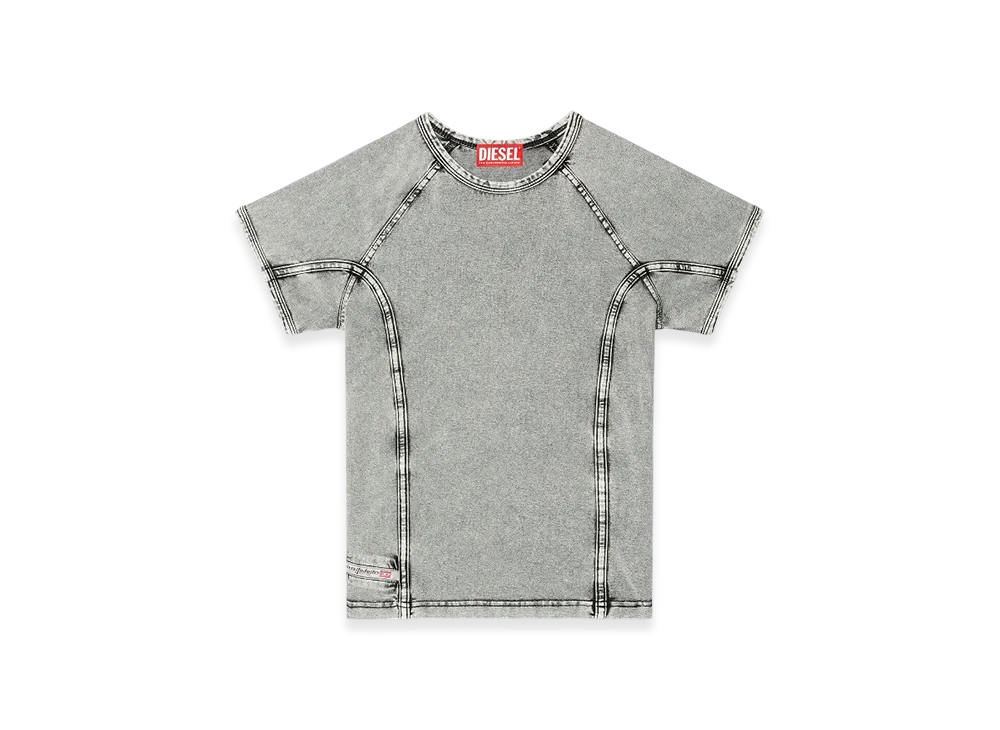 Diesel T-Lynne Denim-Effect Top In Stretch Jersey "Gray"