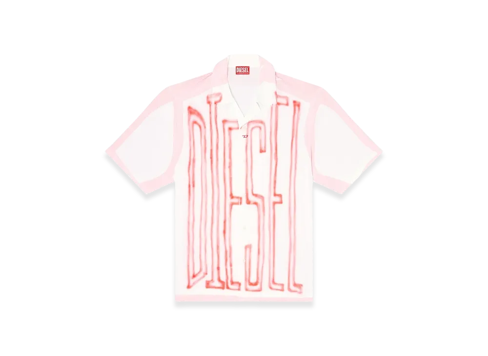 Diesel C-Paroshort-Graffiti-Fra Satin Bowling Shirt With Graffiti Logo "Pink White"