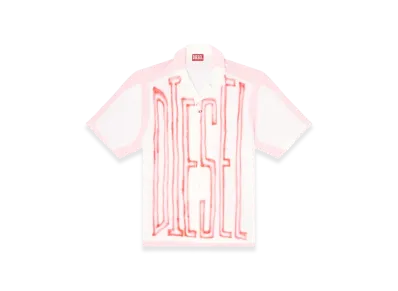 Diesel C-Paroshort-Graffiti-Fra Satin Bowling Shirt With Graffiti Logo "Pink White"