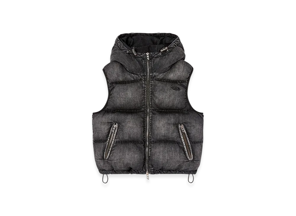 Diesel W-Hopper Hooded Puffer Vest In Faded Denim "Black"