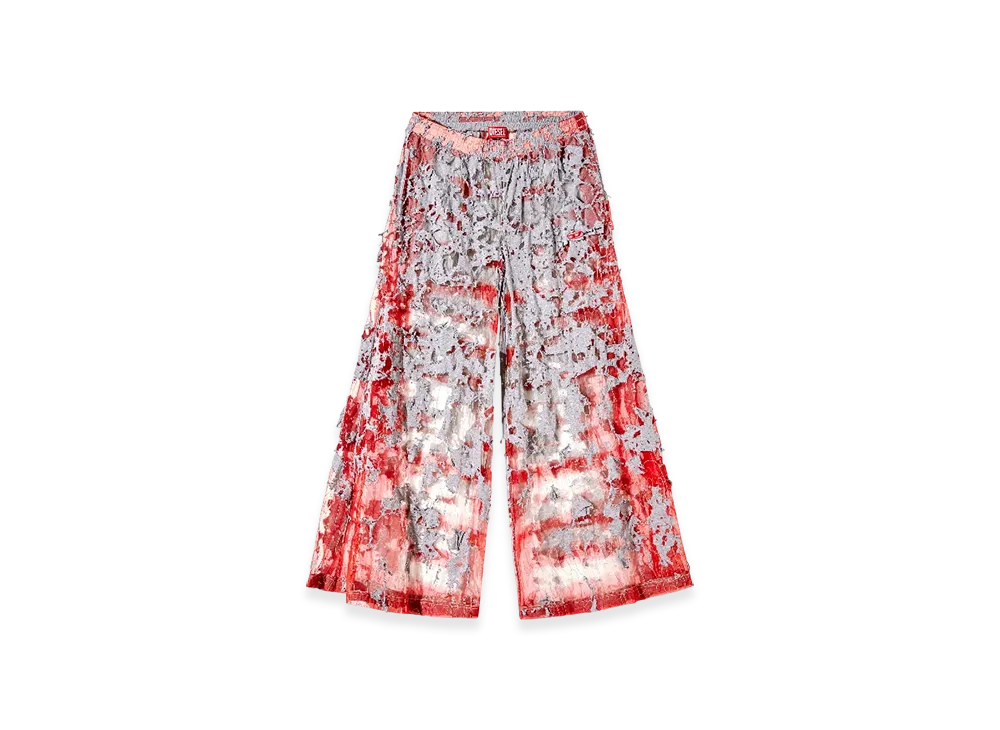 Diesel P-Dam-Devor-DD Wide-Leg Devore Sweatpants "Gray Red"