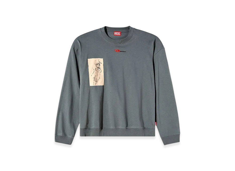 Diesel S-Boxt-LS-1P-DD Long-Sleeve T-Shirt With Tattoo Patches "Gray"