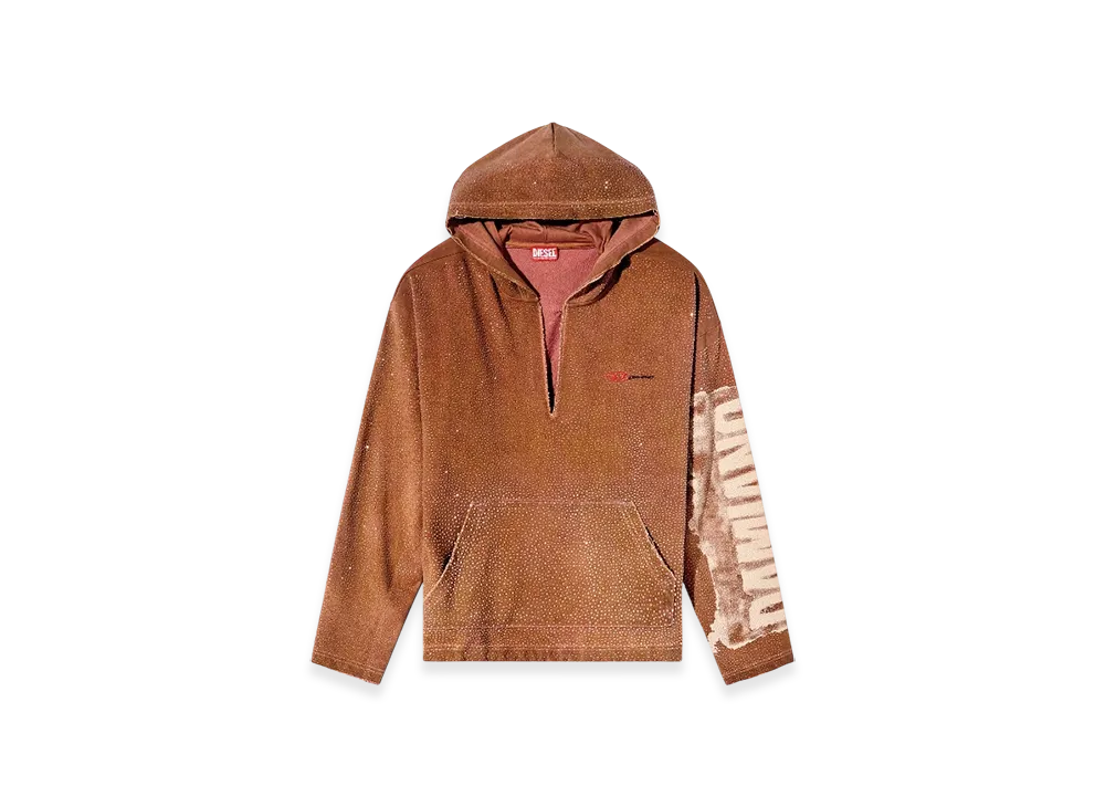 Diesel S-Boxt-Hood-Lux-DD Treated V-Neck Hoodie With Crystals "Brown"