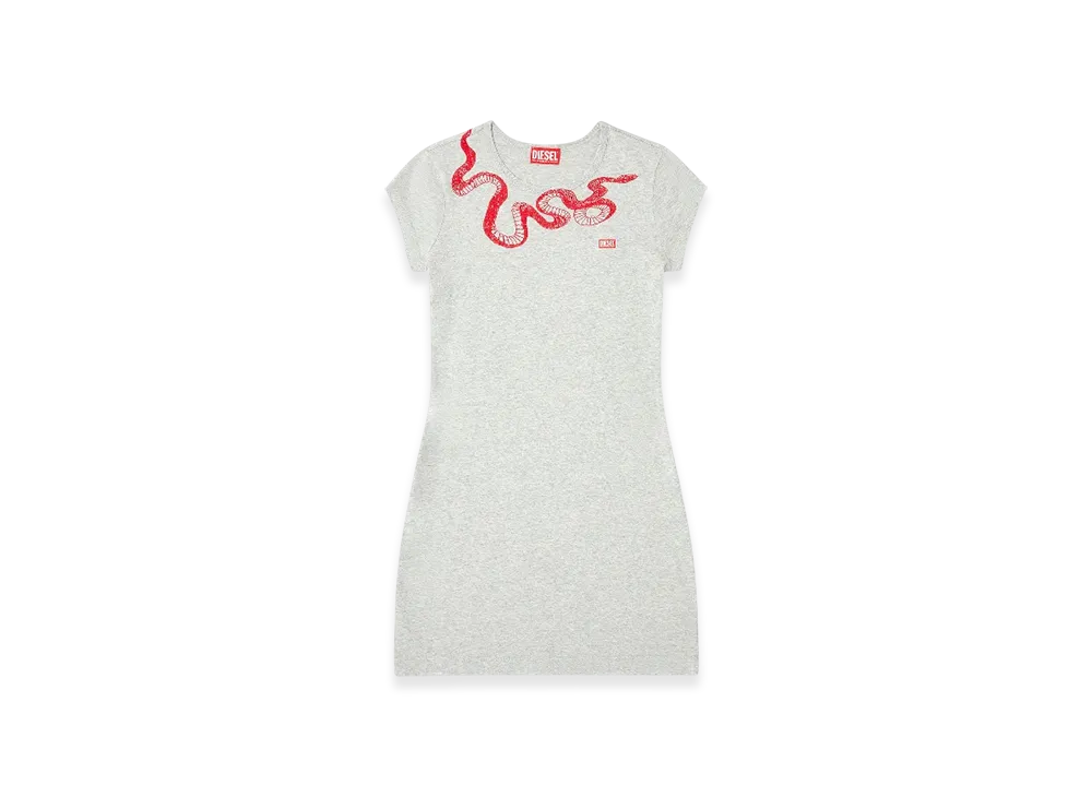 Diesel Cl-D-Angiel-Mel-Snake Short T-Shirt Dress With Snake Embroidery "Gray"