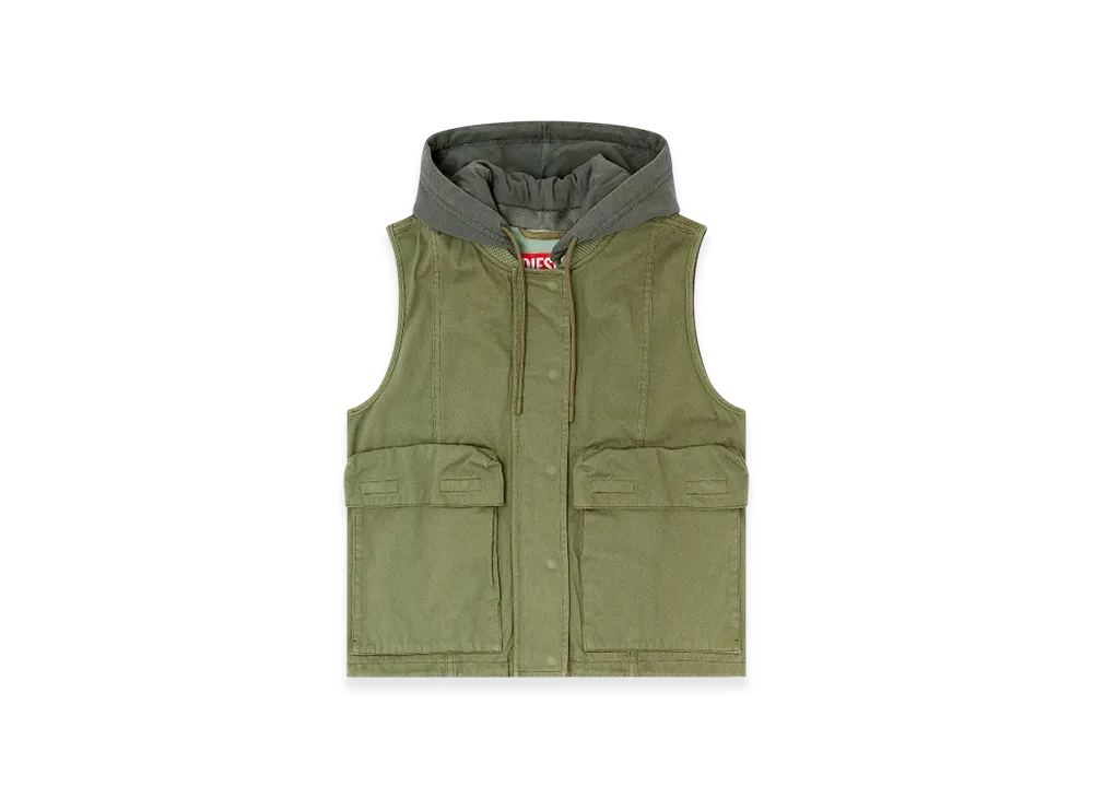 Diesel G-Enesis Hooded Cargo Vest In Cotton Twill "Military Green"