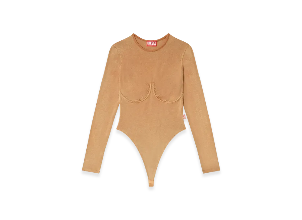Diesel T-Finne-Q2 Long Sleeved Bodysuit With Bra Detail "Brown"