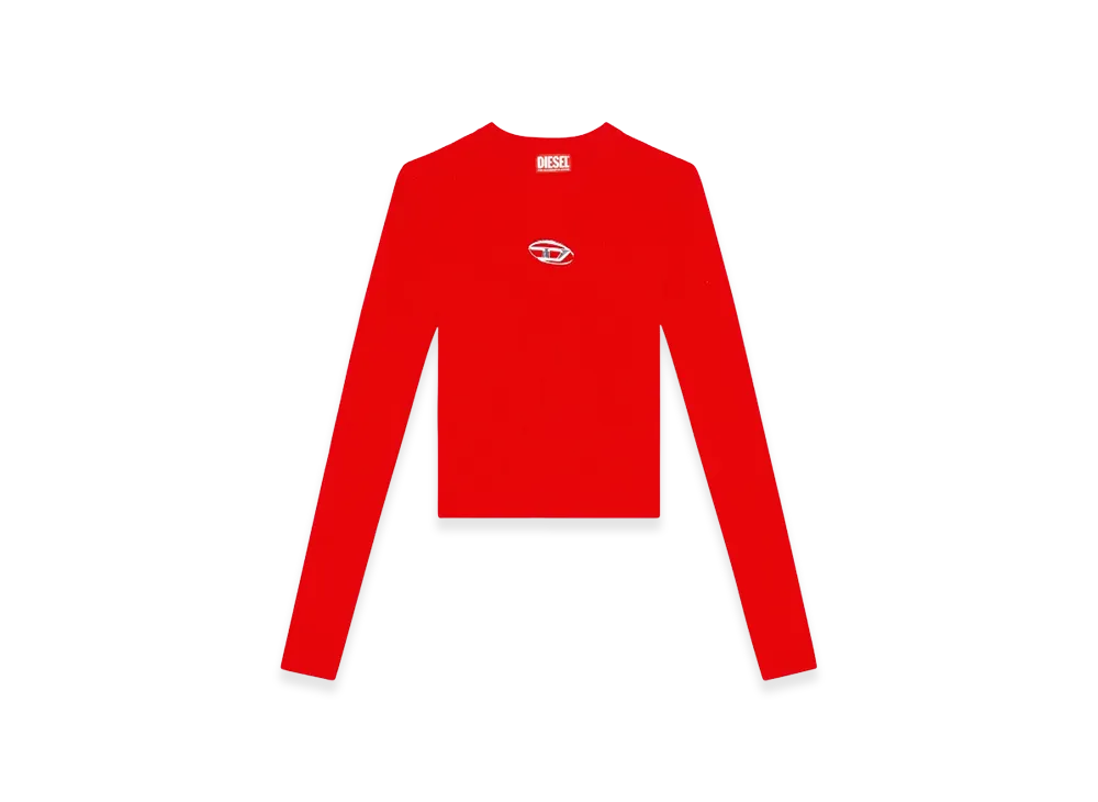 Diesel M-Valari Rib-Knit Viscose-Blend Top With Oval D "Red"