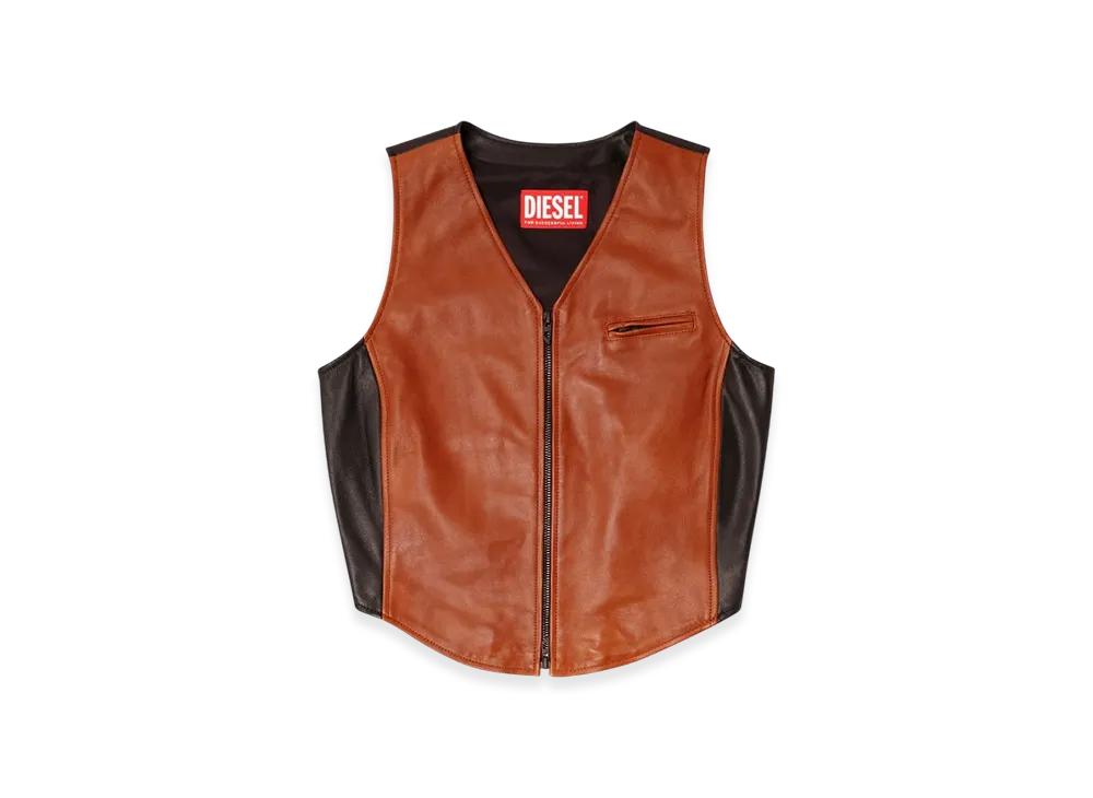 Diesel L-Ustra Cropped Color-Block Leather Vest "Black Brown"